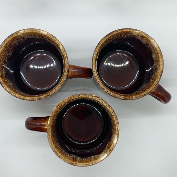 Vintage USA Brown Drip Glaze Coffee Mugs. Set of 3 - Picture 2 of 10